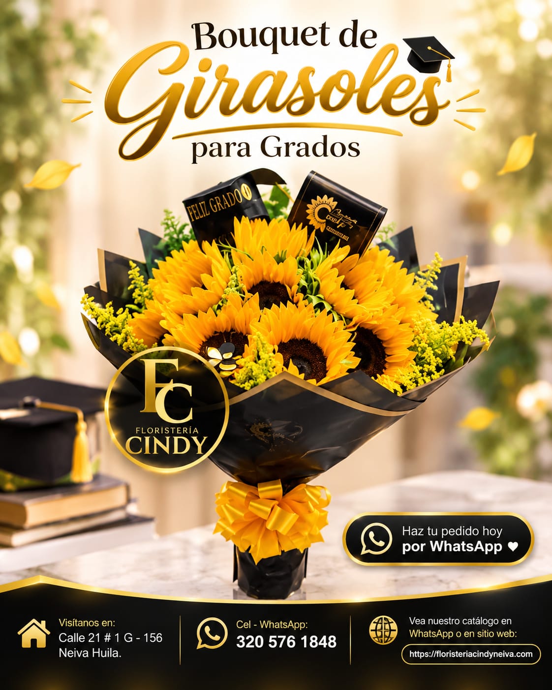 Bouquet de flores para grados con birrete